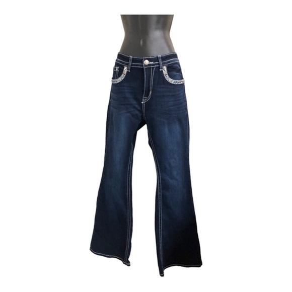 Beautiful embroidered sequined exposed stitching crystal studded blue jeans new - Picture 5 of 17